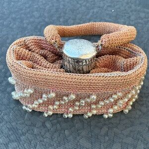 1930s Gate Top Purse Crochet And Faux Pearl Accordion Bag Unique